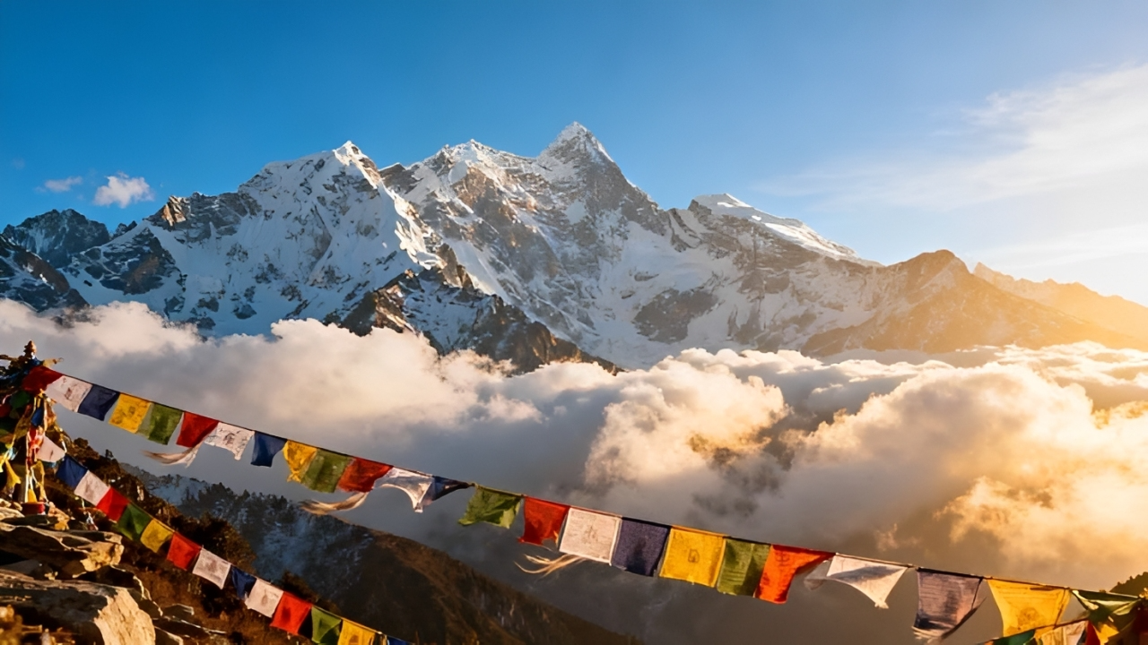 BhagyaShree Holidays Majestic Himalayan Snow Peaks & Prayer Flags